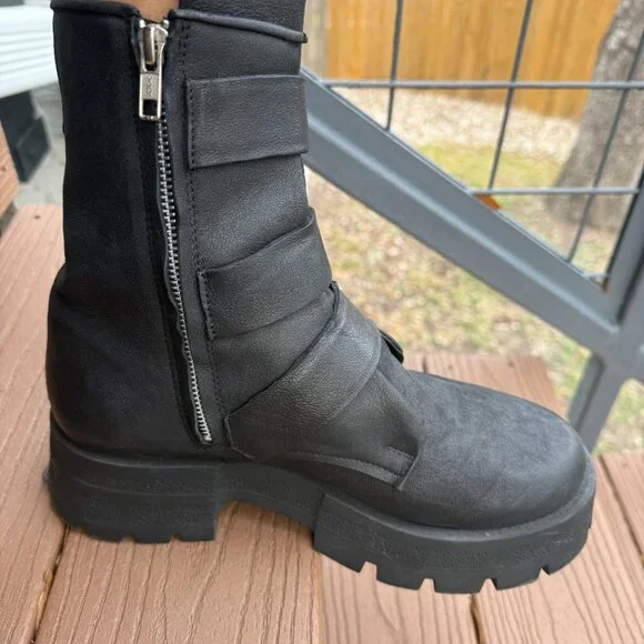 Steve Madden Moto Boots ROLAND BLACK LEATHER Size 10 - Picture 4 of 11